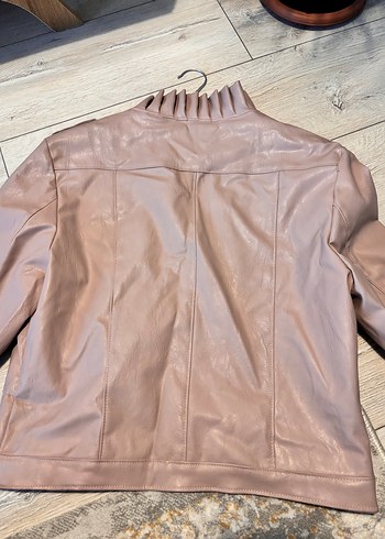 Gül kurusu Düğmeli Deri Kadın Ceket - Görsel 3