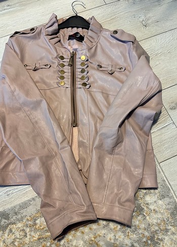 Gül kurusu Düğmeli Deri Kadın Ceket - Görsel 2