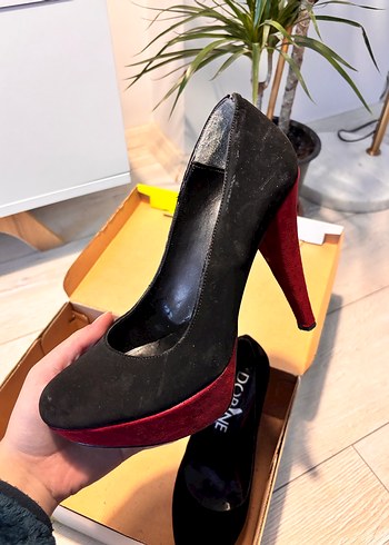 Süet Siyah Yüksek Topuklu Platformlu Ayakkabı - Görsel 3