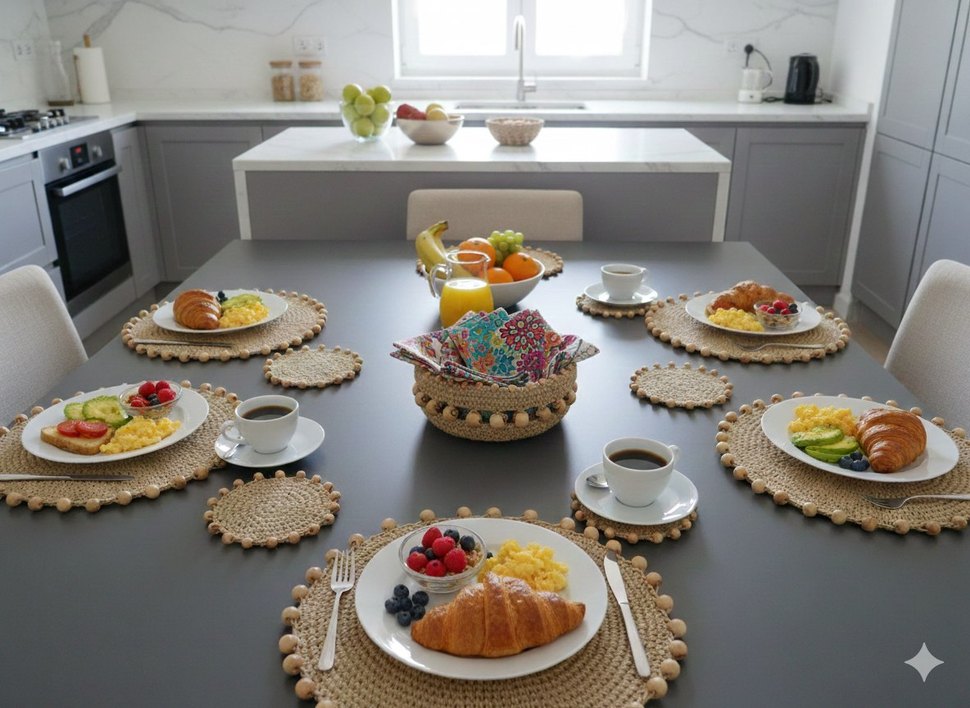 Gri Örgü Sepet ve Bardak Altlıkları - Görsel 2