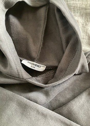 Gri Kapüşonlu Crop kadın Sweatshirt içi pamuklu