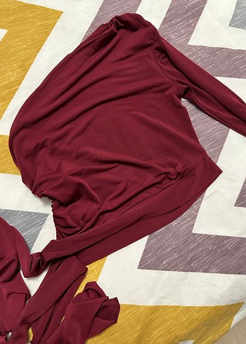 Bordo Drapeli Yarım Balıkçı Hamile Bluz - Görsel 2