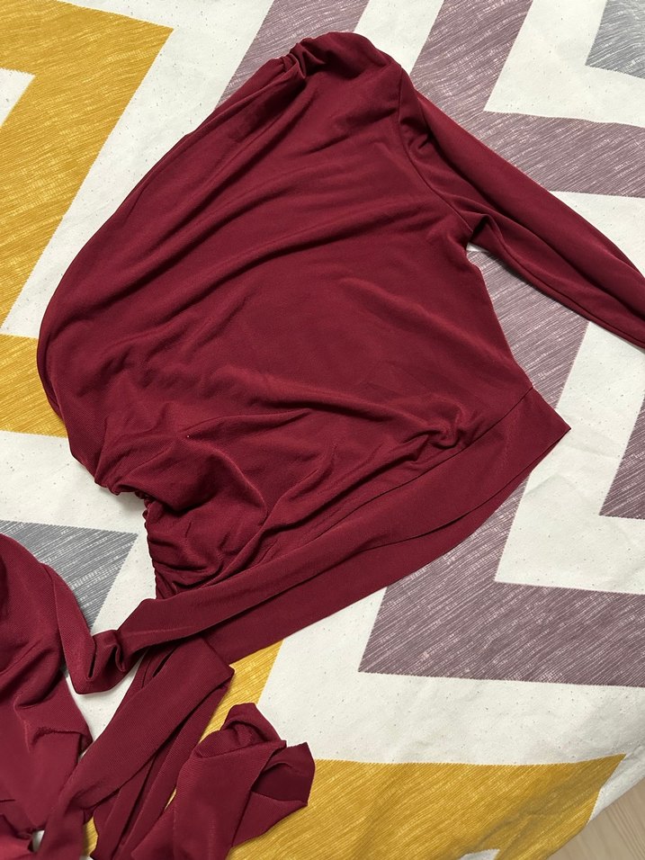 Bordo Drapeli Yarım Balıkçı Hamile Bluz - Görsel 2