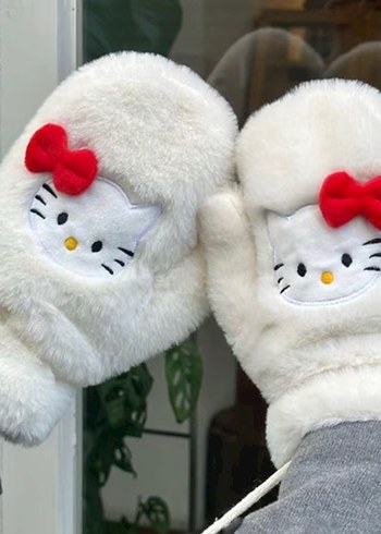 Beyaz Peluş hello kitty eldiven - Görsel 7