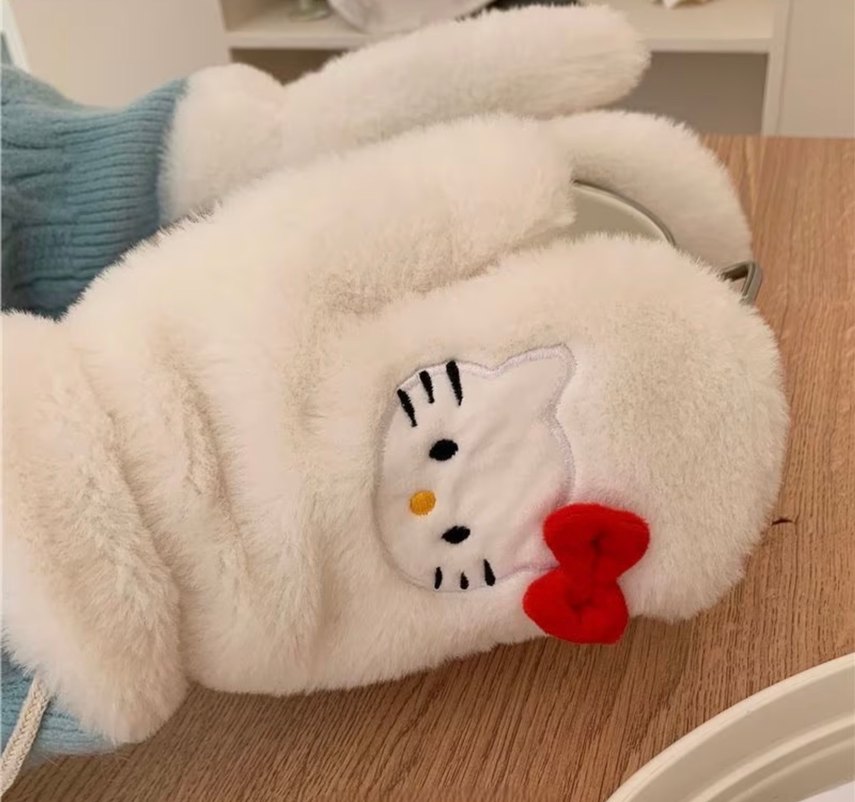 Beyaz Peluş hello kitty eldiven - Görsel 4