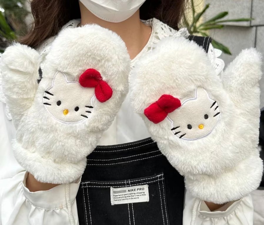 Beyaz Peluş hello kitty eldiven - Görsel 5