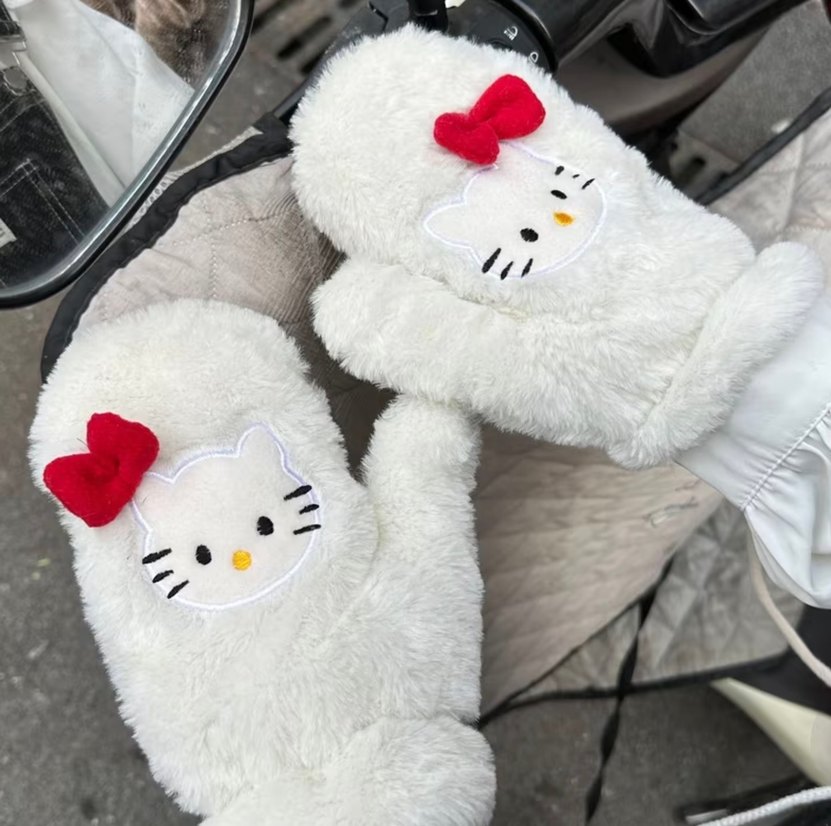 Beyaz Peluş hello kitty eldiven - Görsel 2