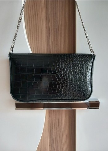 Siyah Yılan Desenli Deri Kadın Çanta - Görsel 3