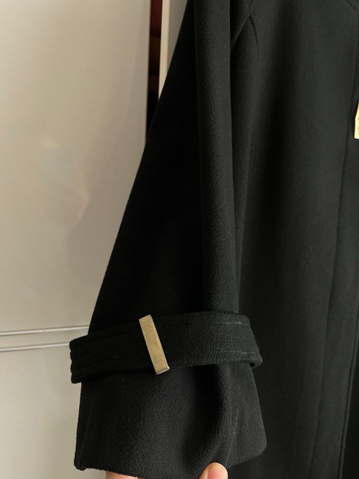 Düğmeli Uzun Siyah Kadın Kaban - Görsel 5