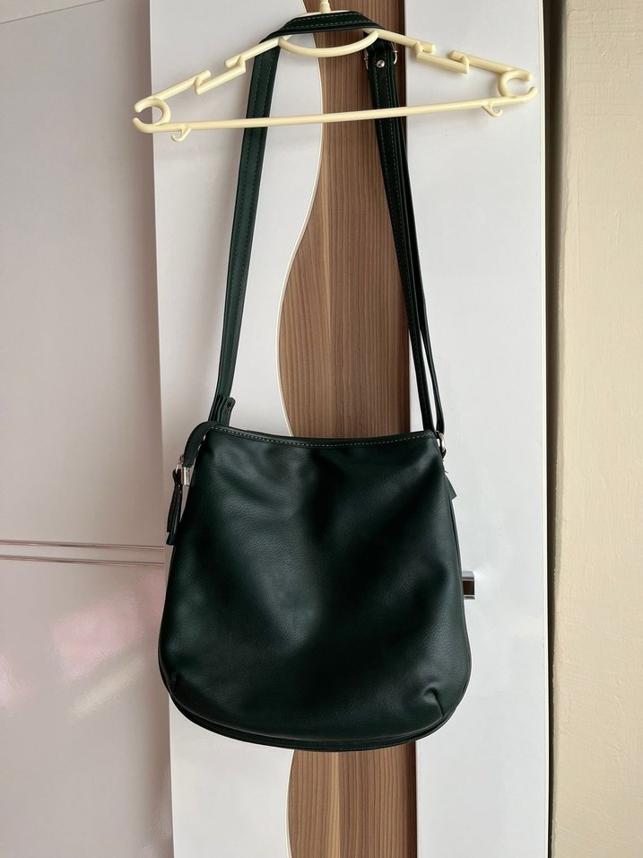 Koyu Yeşil Deri Kadın Çanta - Görsel 2