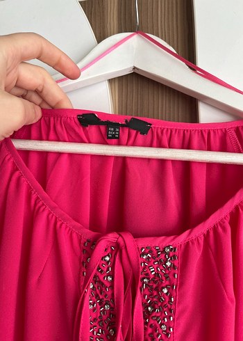 Pembe V Yaka Drapeli Kadın Bluz - Görsel 4