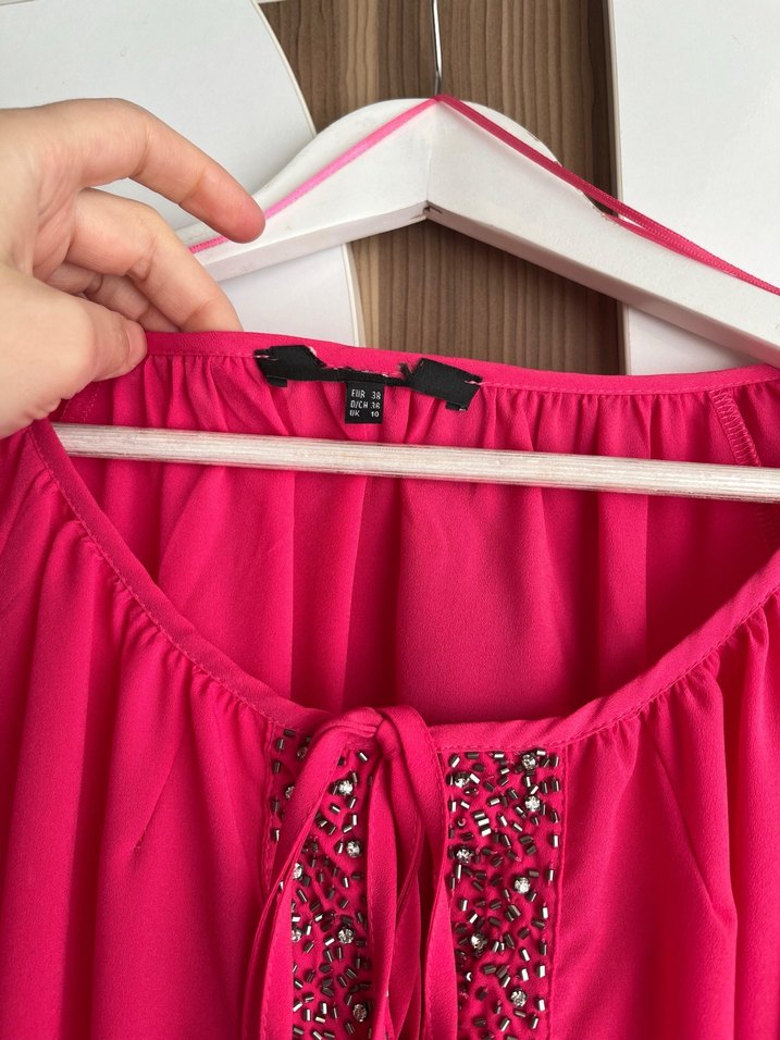 Pembe V Yaka Drapeli Kadın Bluz - Görsel 4