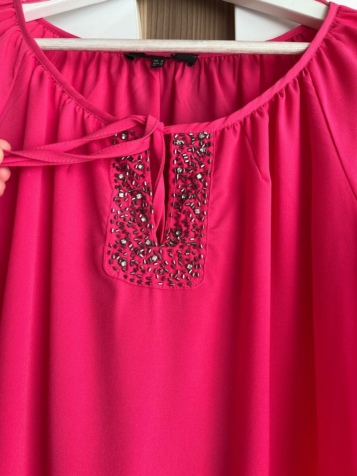 Pembe V Yaka Drapeli Kadın Bluz - Görsel 3