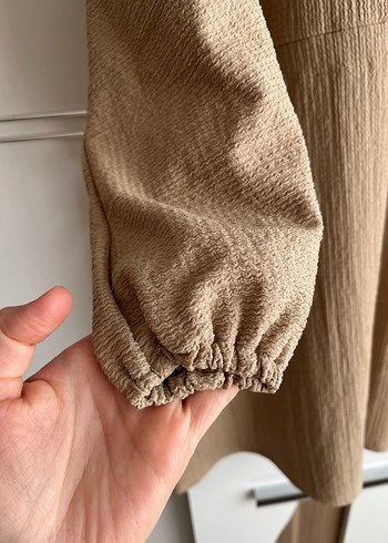 Düğmeli Bej Uzun Kadın Tunik - Görsel 4