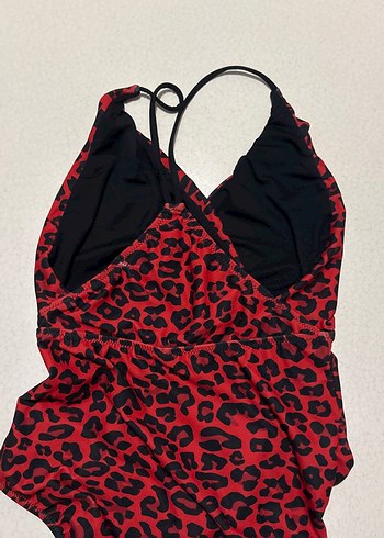 Kırmızı Desenli Drapeli Kadın Mayo - Görsel 2