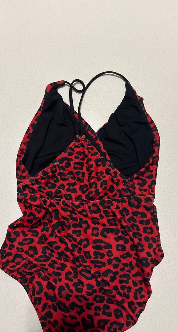 Kırmızı Desenli Drapeli Kadın Mayo - Görsel 2