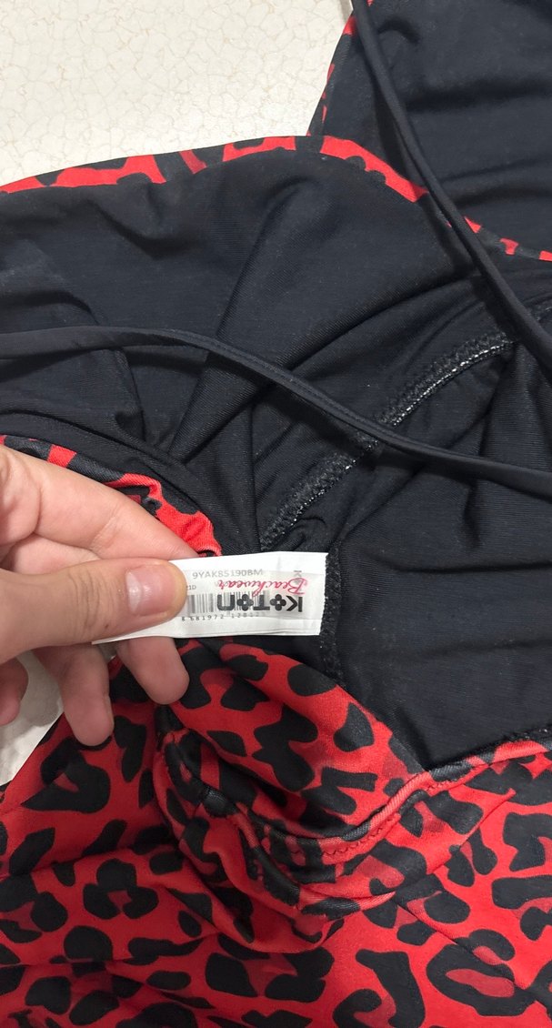 Kırmızı Desenli Drapeli Kadın Mayo - Görsel 3