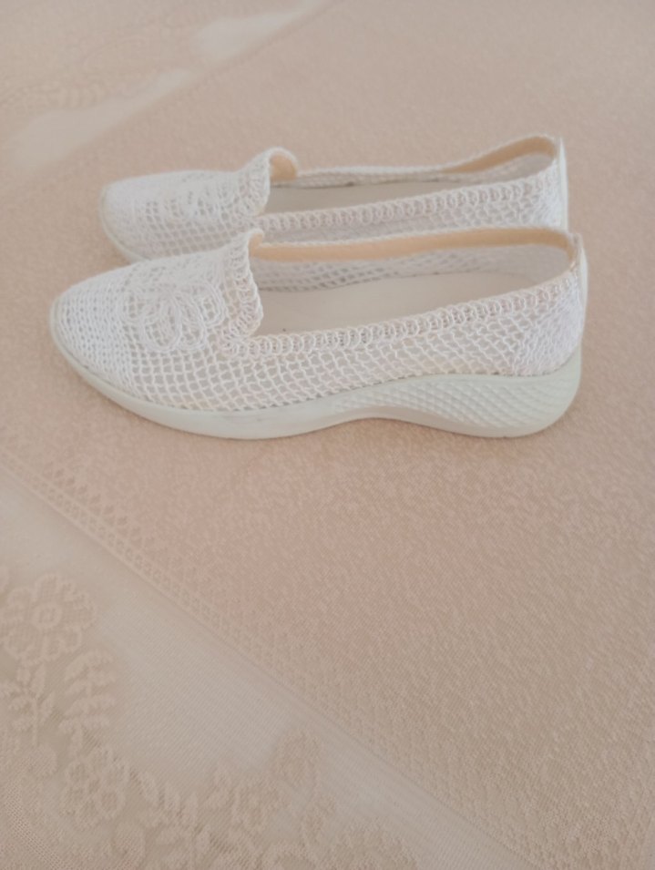 Dantel Detaylı Beyaz Kadın Örgü Espadril - Görsel 2