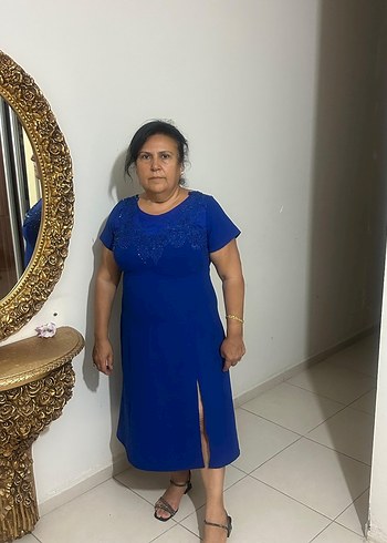 Diğer Lacivert V Yaka Midi Kadın Elbise