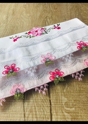 Nakışlı Pembe Havlu igne oyasi mutfak havlusu - Görsel 2