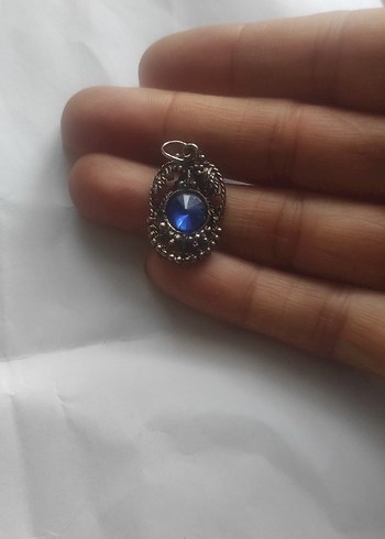 Mavi Taşlı Vintage Yılan Desenli Kolye Ucu - Görsel 2