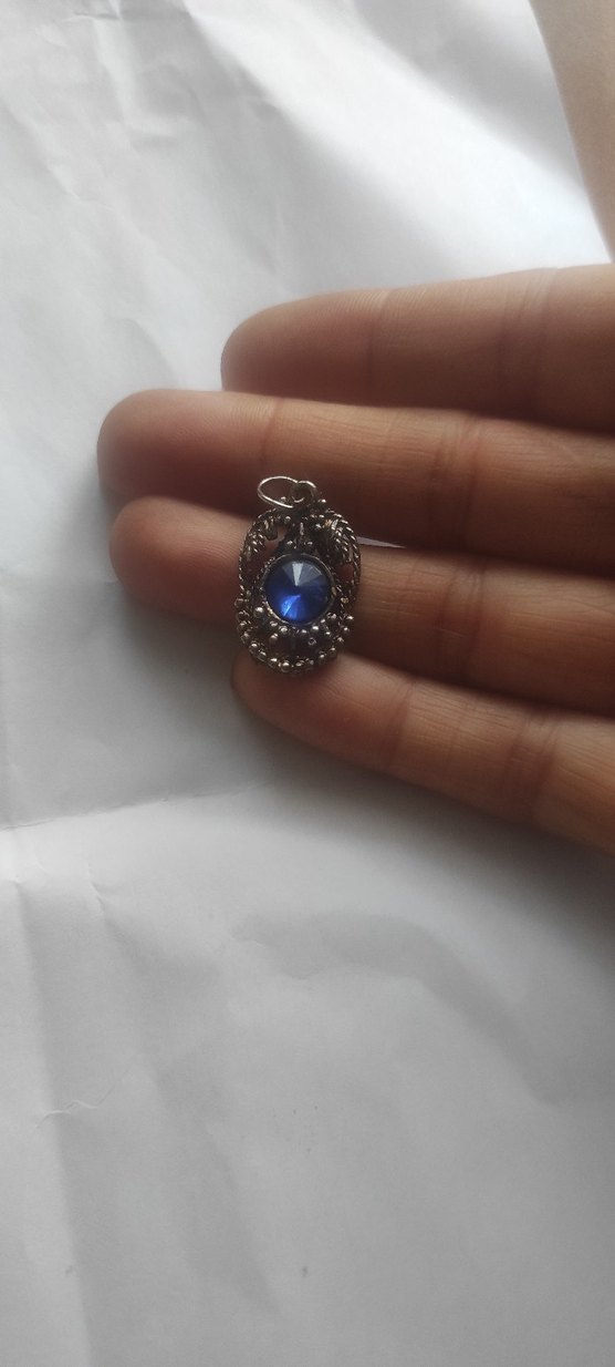 Mavi Taşlı Vintage Yılan Desenli Kolye Ucu - Görsel 2