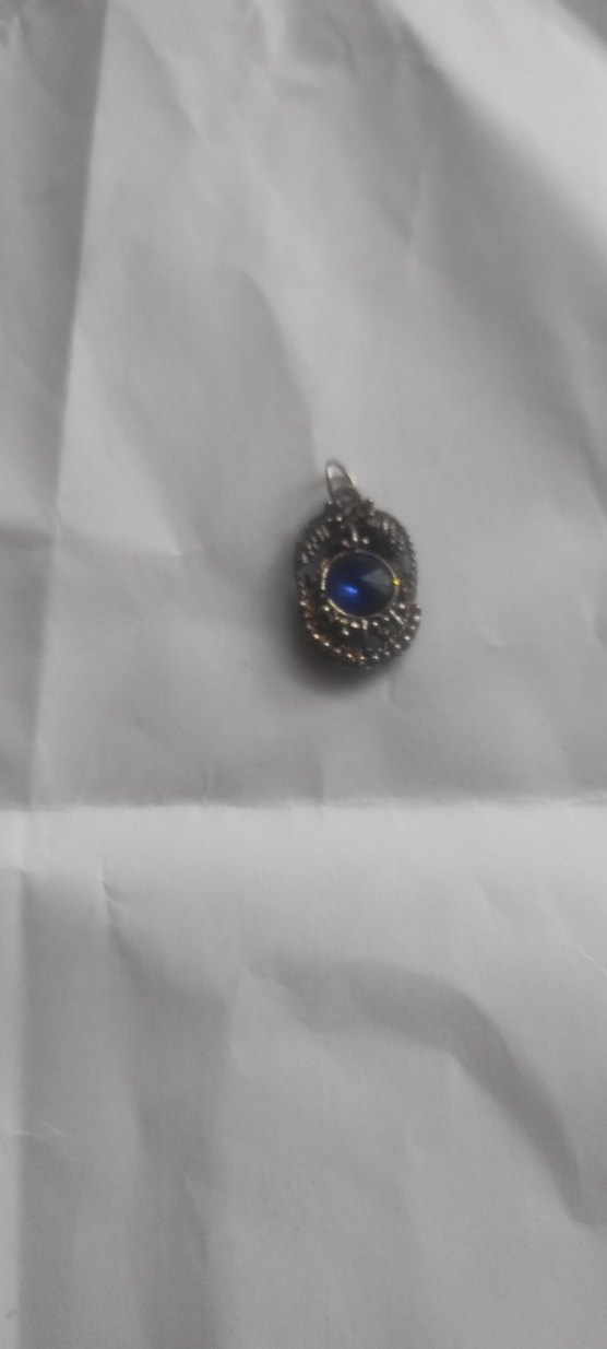 Mavi Taşlı Vintage Yılan Desenli Kolye Ucu - Görsel 3