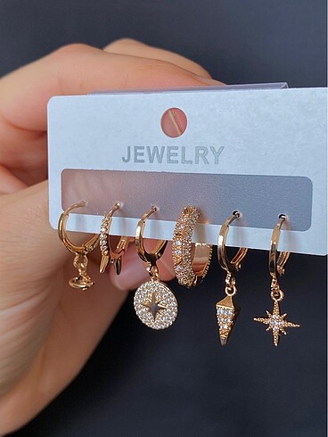 Beden Rose gold 6lı küpe | zirkon taşlı çelik