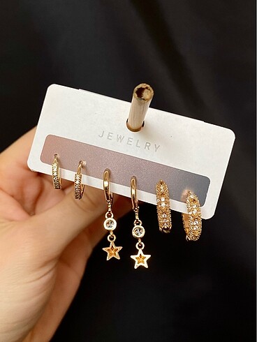 Rose gold çift küpe | Zirkon taşlı çelik