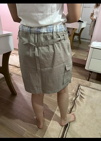 Bağcıklı Bej Midi Etek - Görsel 2