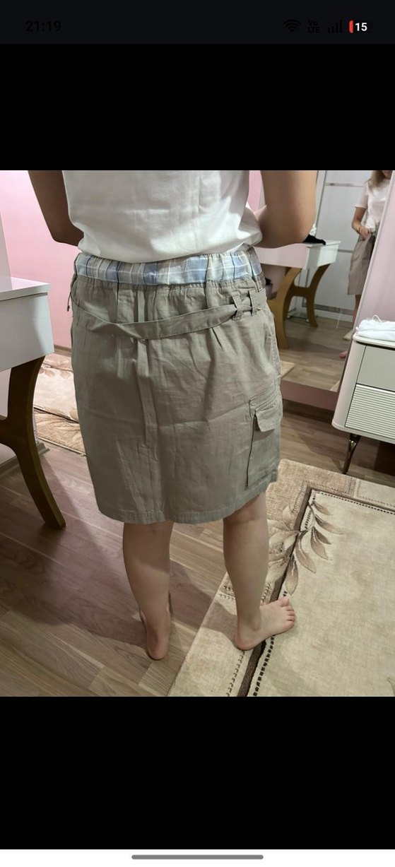 Bağcıklı Bej Midi Etek - Görsel 2