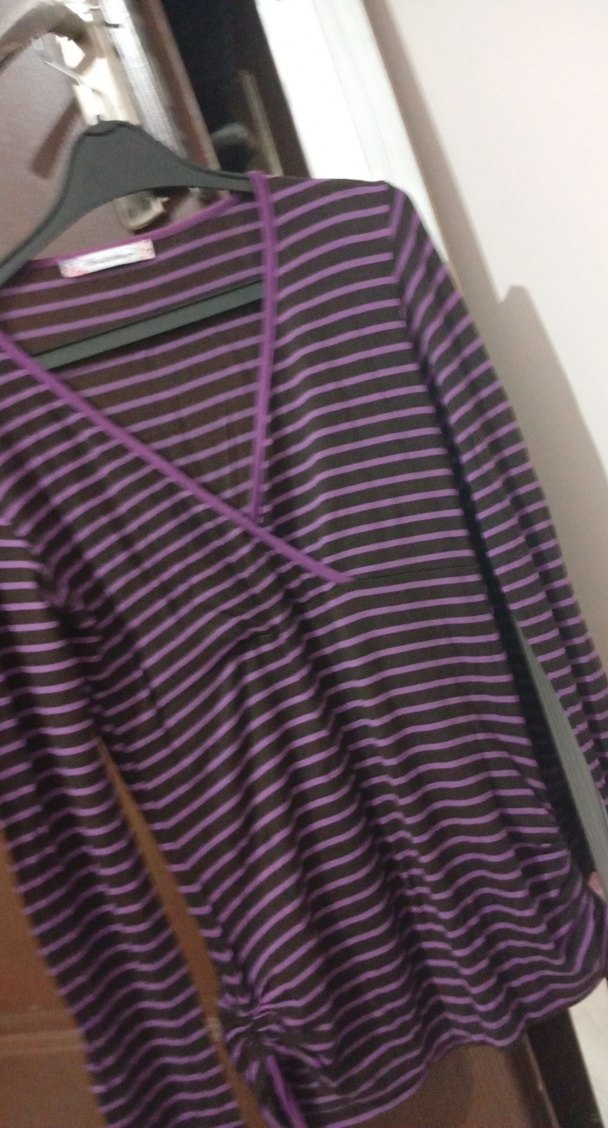 Uzun Kollu Mor Çizgili Hamile Bluzu - Görsel 4