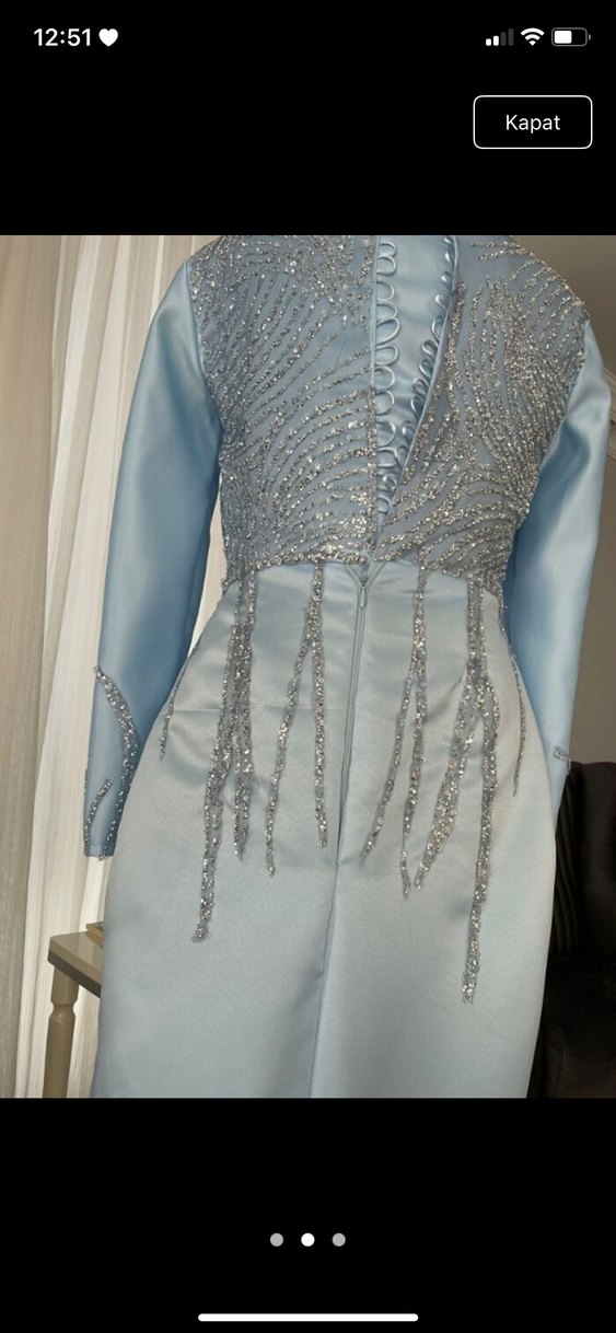 Uzun Drapeli Mavi Abiye Elbise - Görsel 5