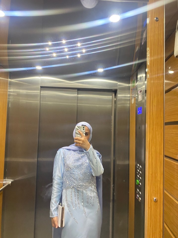 Uzun Drapeli Mavi Abiye Elbise - Görsel 2