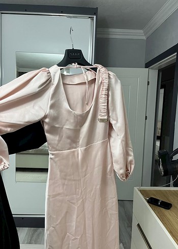 Uzun Kollu Pembe Salaş Elbise - Görsel 3