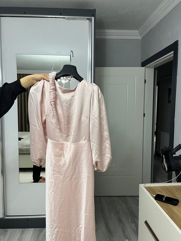 Uzun Kollu Pembe Salaş Elbise - Görsel 4