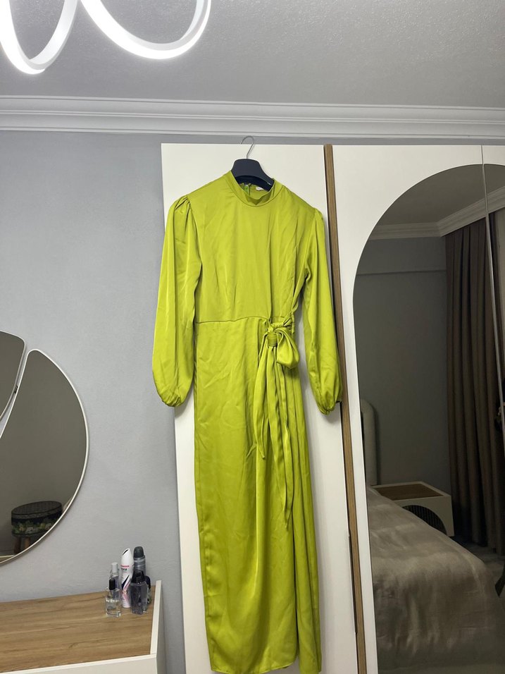 Yeşil Uzun Drapeli Kadın Elbise - Görsel 3