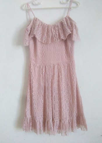 Dantel Detaylı Pembe Elbise - Görsel 2