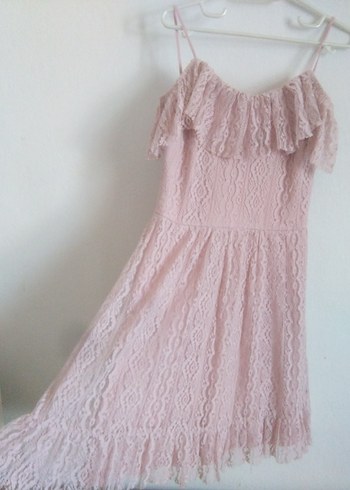 Dantel Detaylı Pembe Elbise - Görsel 7