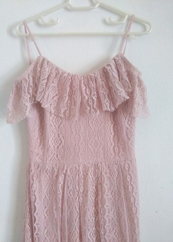 Dantel Detaylı Pembe Elbise - Görsel 5