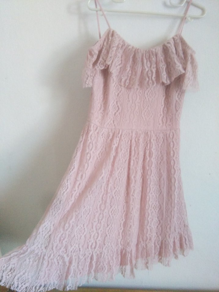 Dantel Detaylı Pembe Elbise - Görsel 3