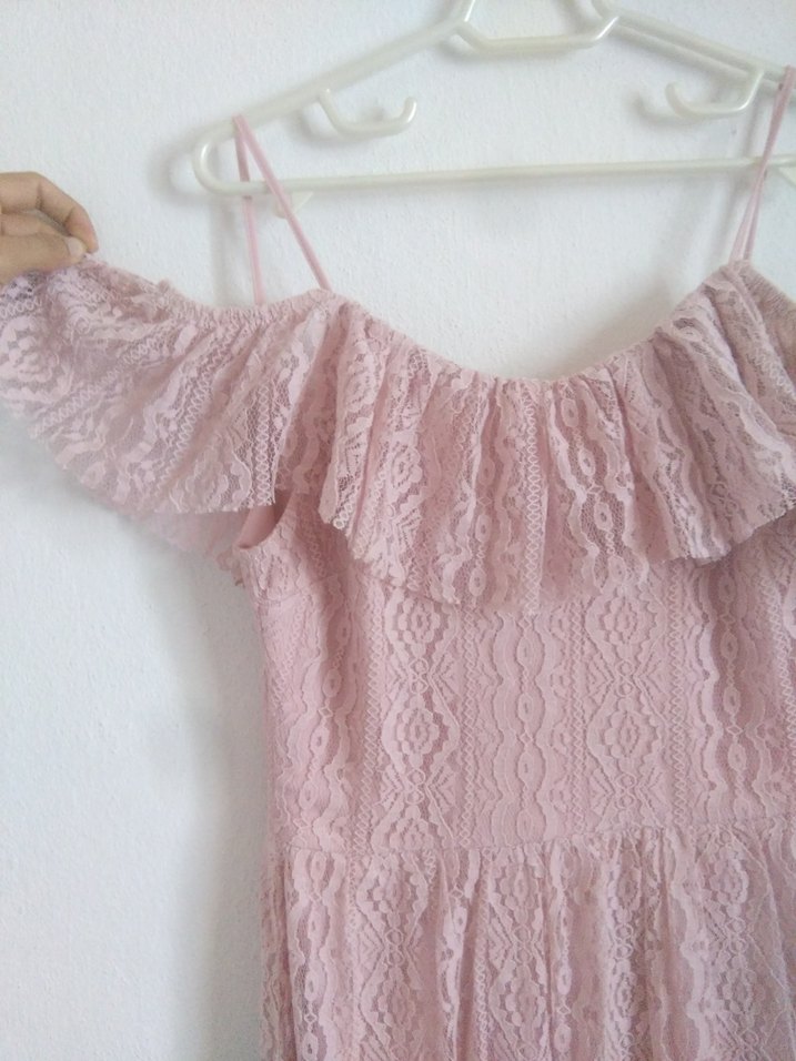 Dantel Detaylı Pembe Elbise - Görsel 4
