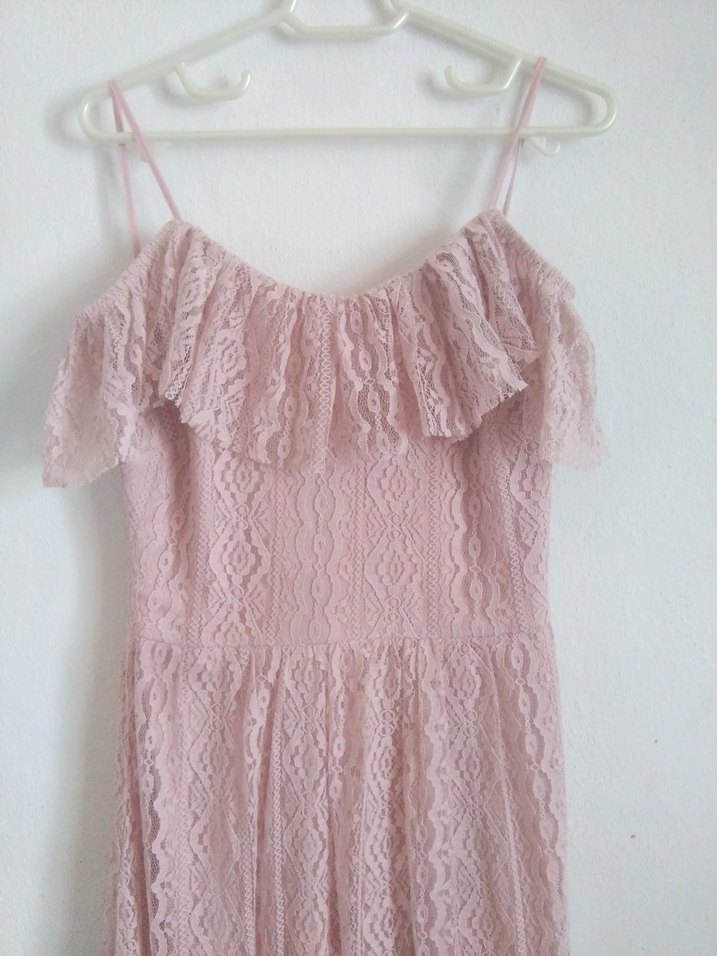 Dantel Detaylı Pembe Elbise - Görsel 5