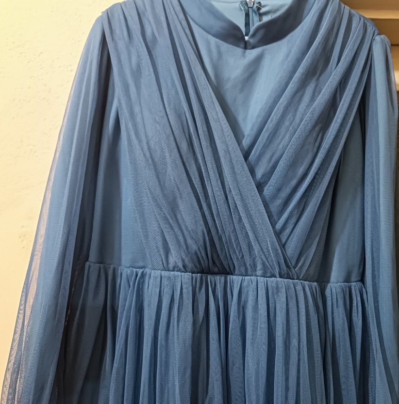 Mavi Uzun Piliseli Bohem Elbise - Görsel 2