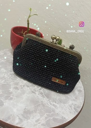 Beden az simli Siyah Örgü Kadın Portföy Çanta