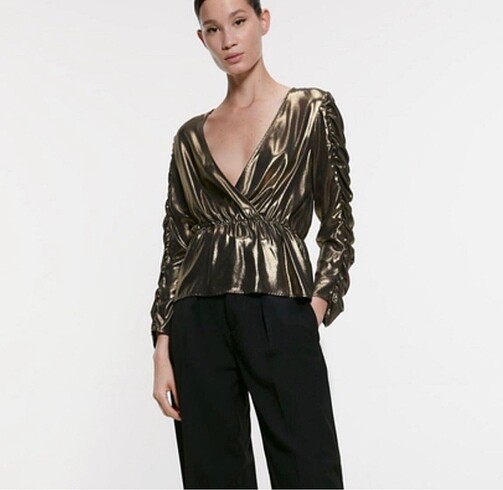 Zara parlak gold bluz