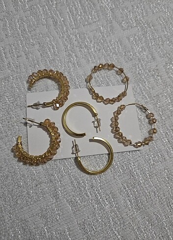 Tasarımcı Çelik Gold Küpe Seti