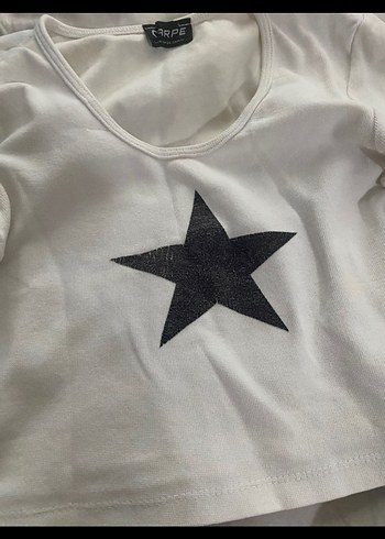 Addax Kadın Beyaz Yıldız Baskılı Crop Top