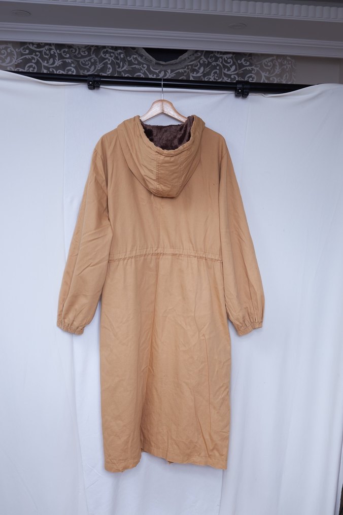 Bej Kapüşonlu Uzun Kadın Parka - Görsel 4