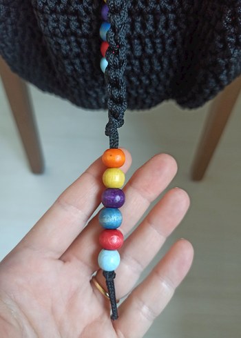 Boncuk Detaylı Siyah Örgü Sırt Çantası - Görsel 3